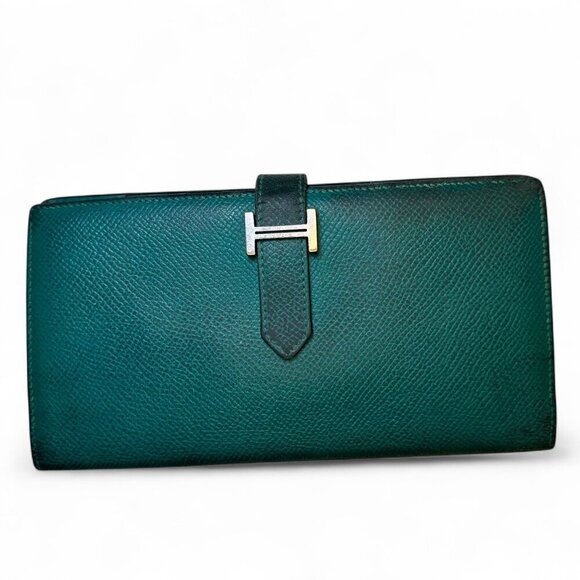 Hermes Bearn Leather Long Wallet - Green - Picture 1 of 16
